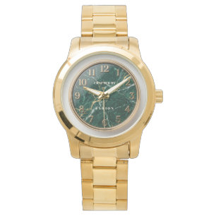 Luxus-Uhr aus Smaragdgrünem Marmor und Gold Armbanduhr