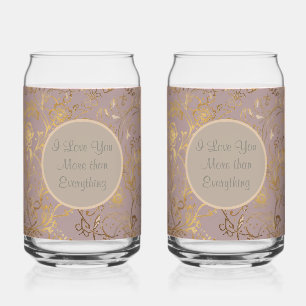 Luxus, Valentinstag, Gold Lila Beige Blumen Dosenglas