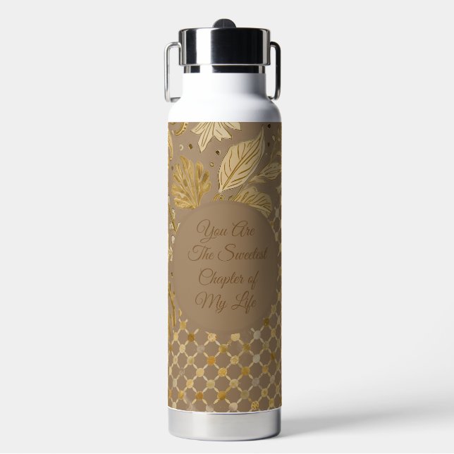 Luxus, Valentinstag, Goldene Blumen, Pixel  Trinkflasche (Vorderseite)