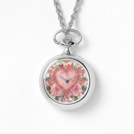 Luxus, Valentinstag, Liebe Rosa Herz , Blumenmuste Armbanduhr