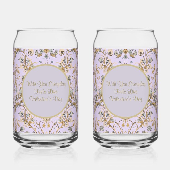Luxus, Valentinstag Softes Lila Gold Blumen  Dosenglas (Vorderseite)