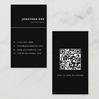 Luxus-Vertikaler-Schwarz-QR-Code-Makler  Visitenkarte