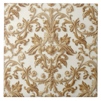 Luxus-Vintage-Barock-Blumen-Gold-Creme Fliese