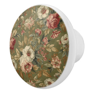 Luxus-Vintage-Blumen-Blätter Olivgrün Britisch Keramikknauf