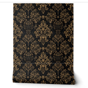Luxus-Vintage-Damask-Royal-Schwarz-Blumen-Gold Tapete
