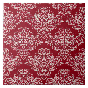 Luxus, vintage, elegant, rot, weiß, floral fliese