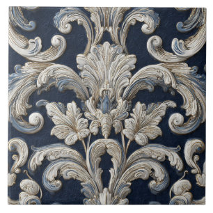 Luxus-Vintage-Französisch-Barock Elfenbein-Navybla Fliese