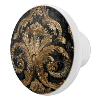 Luxus-Vintage-Französisch-Barock-Royal-Gold-Schwar Keramikknauf
