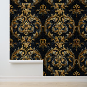 Luxus-Vintage Französisch Barock Schwarz Gold Köni Tapete