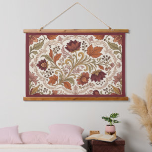 Luxus-Vintage-Französisch-Herbst-Blumen-Botanik Wandteppich Mit Holzrahmen
