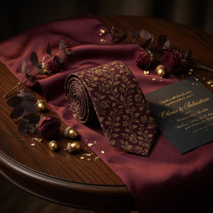 Luxus-Vintage-Gold-Blumen auf dunklem Burgunderrot Krawatte