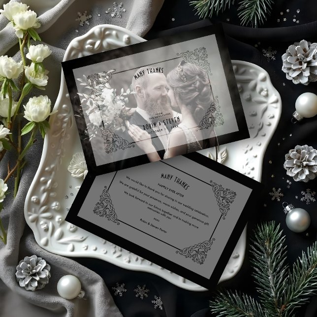 Luxus Vintage Hochzeit Blüh Vellum Effekt Dankeskarte (Luxury & Sophisticated Vintage Wedding Flourish Vellum Effect Photo Thank You Cards.)