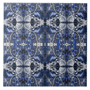 Luxus, Vintage, marineblau, weiß, graues Muster Fliese