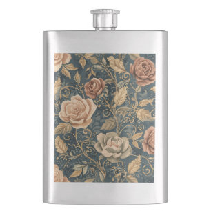 Luxus, Vintage, Rosengarten, blauer Hintergrund Flachmann
