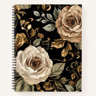 Luxus, Vintage, schöne Rosen blühen Notizbuch