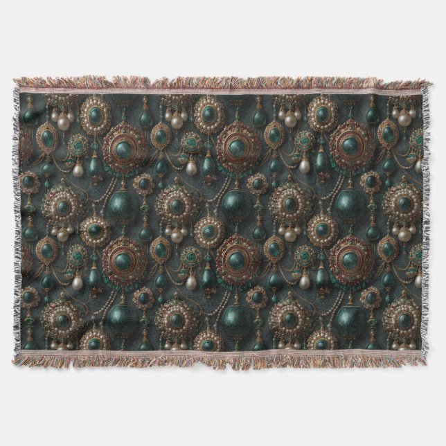 Luxus-Vintage-Smaragd- und Perlen-Schmuckmuster Decke (Vorderseite)