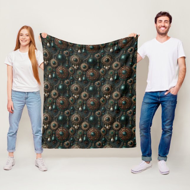 Luxus-Vintage-Smaragd- und Perlen-Schmuckmuster Fleecedecke (Beispiel)