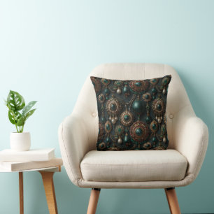 Luxus-Vintage-Smaragd- und Perlen-Schmuckmuster Kissen