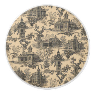 Luxus-Vintage-Toile-de-Jouy-Schwarz-Tinte-Beige-De Keramikknauf