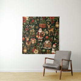 Luxus-Vintage-Weihnachts-Feiertagsmuster Wandteppich