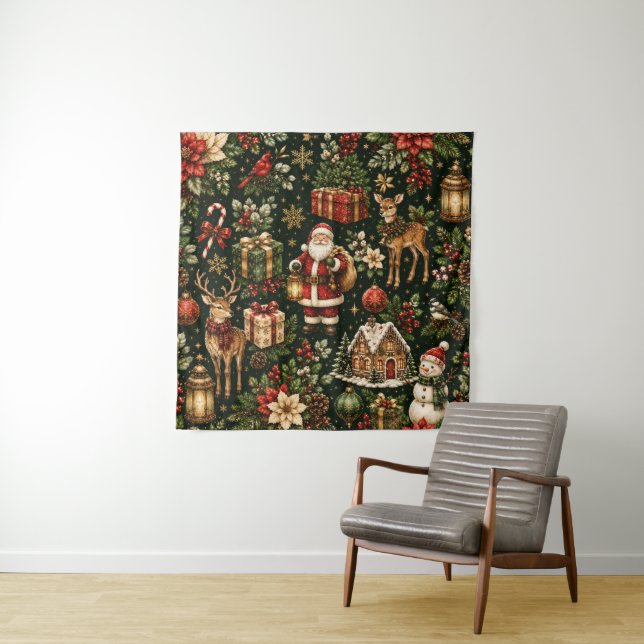 Luxus-Vintage-Weihnachts-Feiertagsmuster Wandteppich (Beispiel)