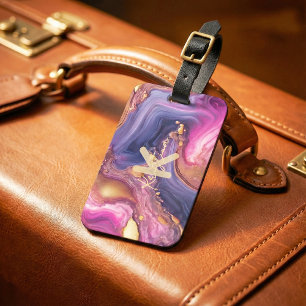 Luxus-Violett- und Gold-Achat-Marmor-Alkohol-Tinte Gepäckanhänger