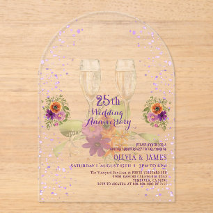 Luxus-Violette-Floral-Acryl zum 25. Jubiläum Acryleinladungen