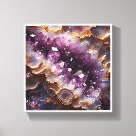 Luxus-Violetter Amethyst-Geode - Goldumrandeter Kr Leinwanddruck