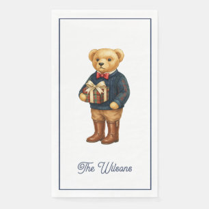 Luxus-Vornehme-Karierte-Weihnachts-Teddybär Serviette