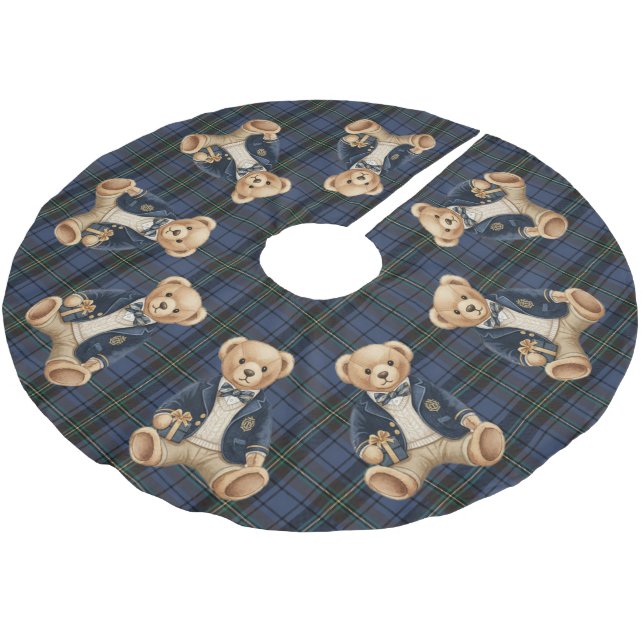 Luxus-Vornehme-Karo-Teddybär Polyester Weihnachtsbaumdecke (Schrägansicht)