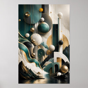 Luxus-Wandkunst mit 3D-geometrischer Landschaft Poster