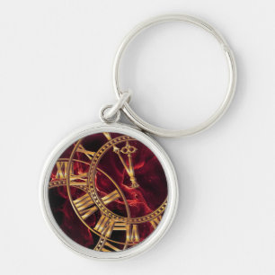 Luxus-Wanduhr aus burgunderrotem Marmor mit golden Schlüsselanhänger