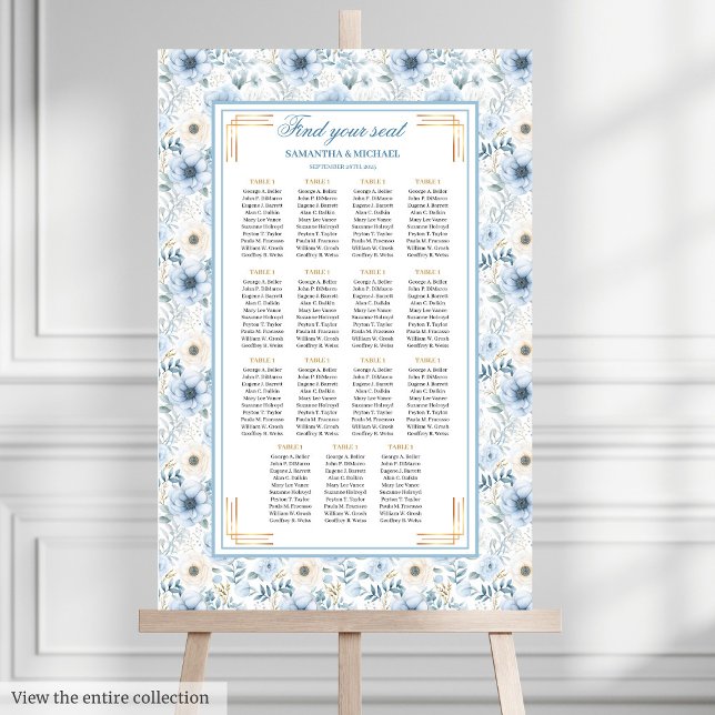 Luxus-Wasserfarbe Hellblau-Gold-Sitzplan Poster (Luxury Watercolor Light Blue Gold Seating Chart)