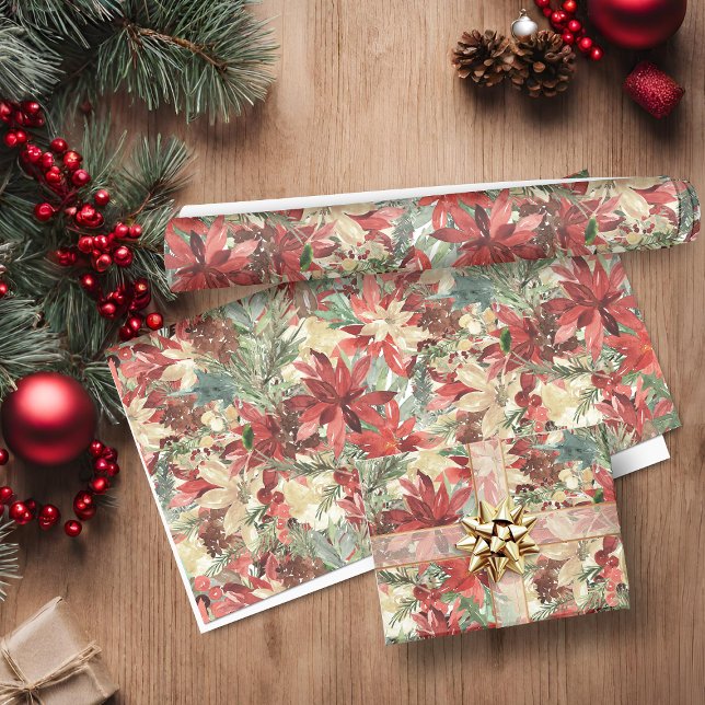 Luxus Wasserfarbe Weihnachtsfeiertag Floral Geschenkpapier (Luxury Watercolor Christmas Holiday Floral Wrapping Paper)