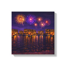 Luxus-Wasserfront-Feuerwerk-Nacht-Leinwand-Kunstwe
