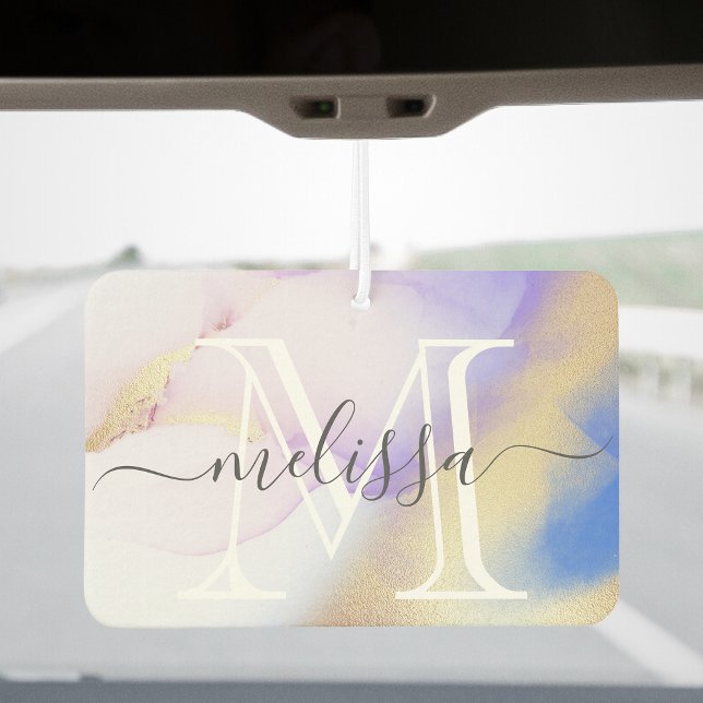 Luxus Watercolor Lila Goldname Monogram Autolufterfrischer (Von Creator hochgeladen)