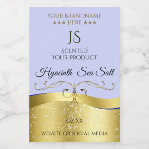 Luxus Wavy Gold Light Blue Monogram Product Label Lebensmitteletikett