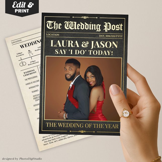 Luxus Wedding Newspaper Program Foil Card Folieneinladung (Luxury Wedding Newspaper Program Foil Card)