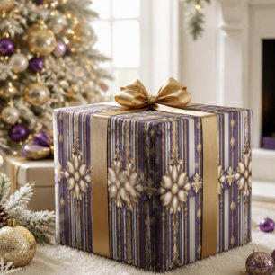 Luxus-Weihnachten mit lila und goldenen Streifen Geschenkpapier