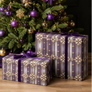Luxus-Weihnachten mit lila und goldenen Streifen Geschenkpapier