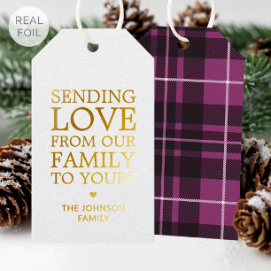 Luxus-Weihnachts-Plaid-Familienname Pink mit Goldf Geschenkanhänger