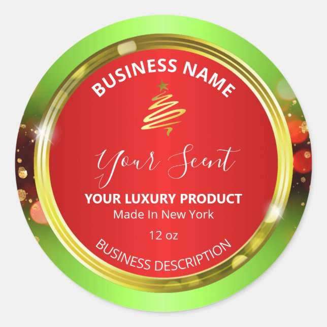 Luxus Weihnachtsbaum Green Red Product Labels Runder Aufkleber (Vorderseite)