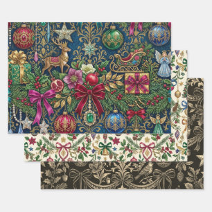 Luxus-Weihnachtsbaumschmuck Bänder Vögel Geschenkpapier Set
