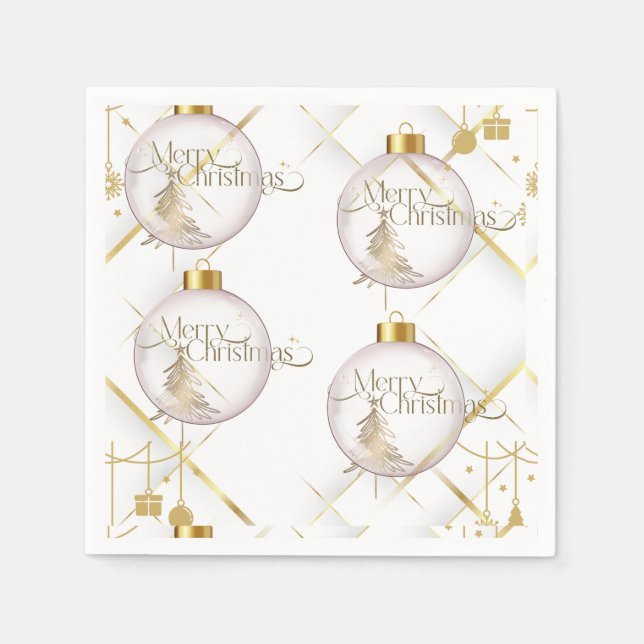 Luxus-Weihnachtskugel in Gold und Weiß Serviette (Vorderseite)