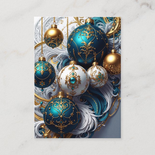 Luxus Weihnachtskugeln Blau Gold Ornament Begleitkarte (Vorderseite)