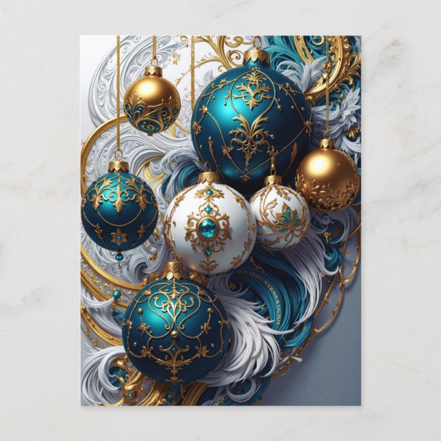 Luxus Weihnachtskugeln Blau Gold Ornament Standard Postkarte (Vorderseite)