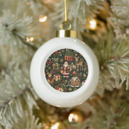 Luxus-Weihnachtsmuster im Vintage-Stil Keramik Kugel-Ornament