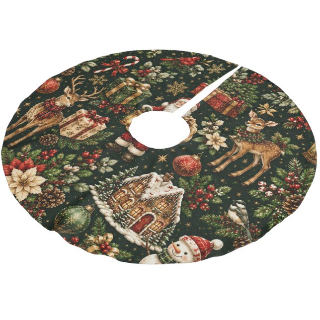Luxus-Weihnachtsmuster im Vintage-Stil Polyester Weihnachtsbaumdecke (Schrägansicht)