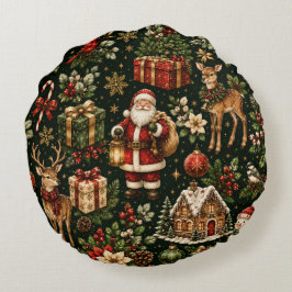 Luxus-Weihnachtsmuster im Vintage-Stil Rundes Kissen