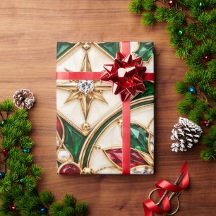 Luxus-Weihnachtspapier mit Rubin und Smaragd Geschenkpapier